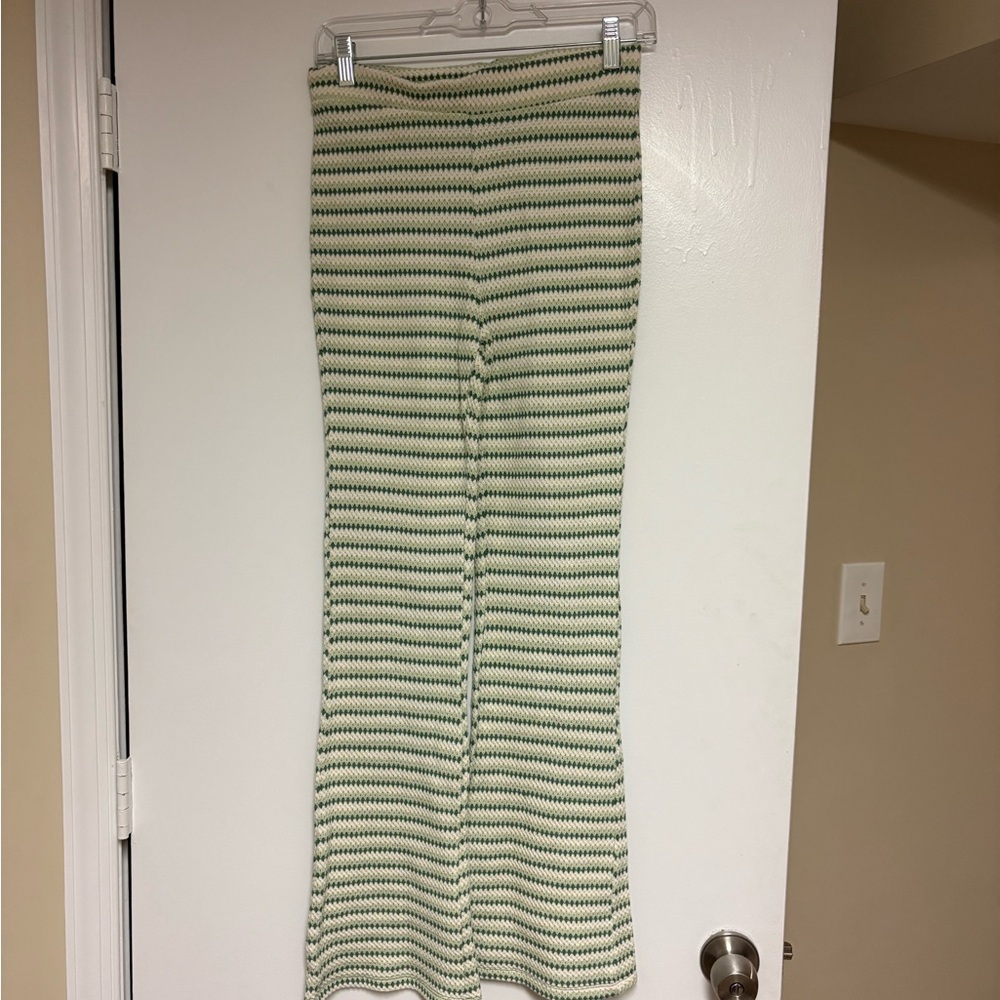 Double Zero Green Beachy Striped Knit Pants Medium